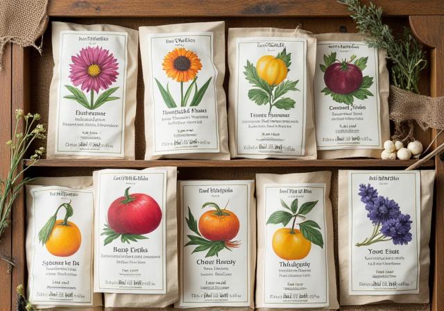 Curated heirloom seed collection display at Fallow & Finch